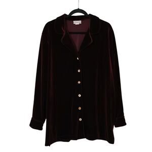 Vintage Coldwater Creek Burgundy Velvet Button Up Shirt Tunic XL Whimsigoth